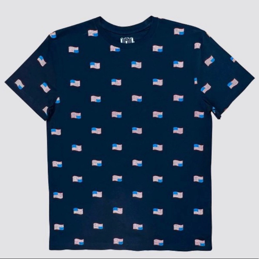 Men's Flag Print Short Sleeve Graphic T-Shirt - Navy Blue 💯% Cotton (Large) New